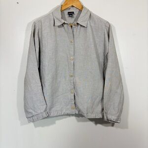 Eileen Fisher Linen Gray Button-Up Shirt Long Sleeve Pockets Jacket